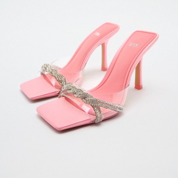 Zara Shoes - Zara RHINESTONE VINYL HIGH HEEL SANDALS
Pink